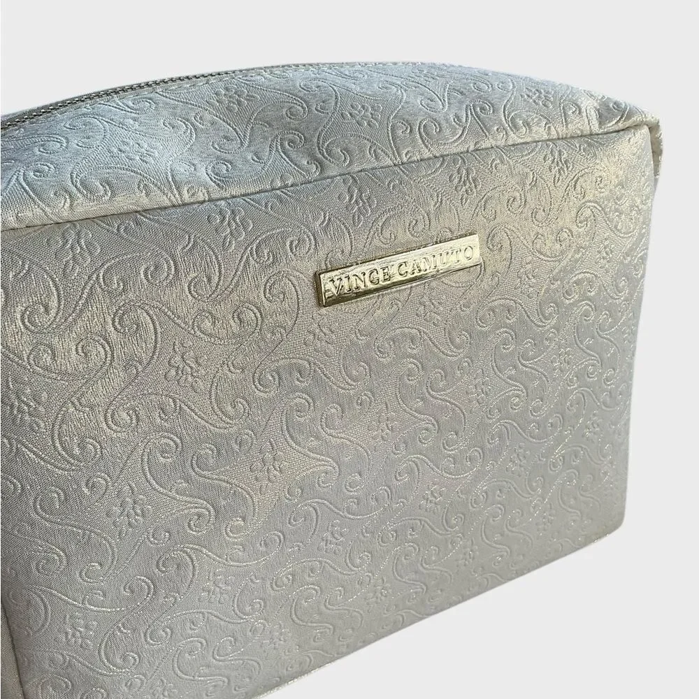 Vince Camuto Camara Large Cosmetic Bag Gold Makeup Travel Toiletry Case